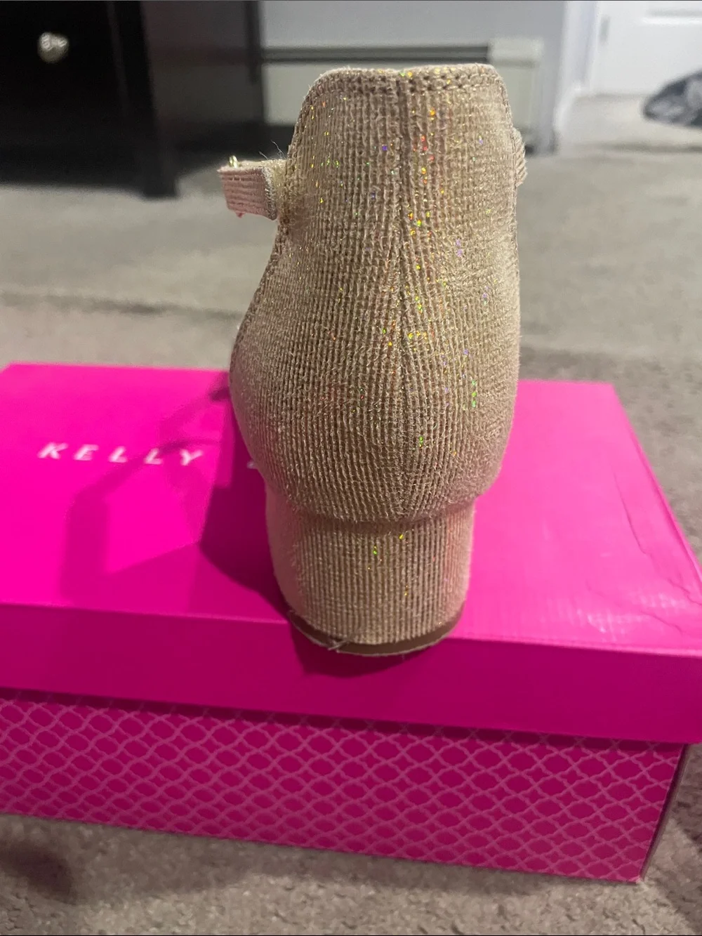 Sparkling Gold Ankle-Strap Block Heel Sandals - Girls